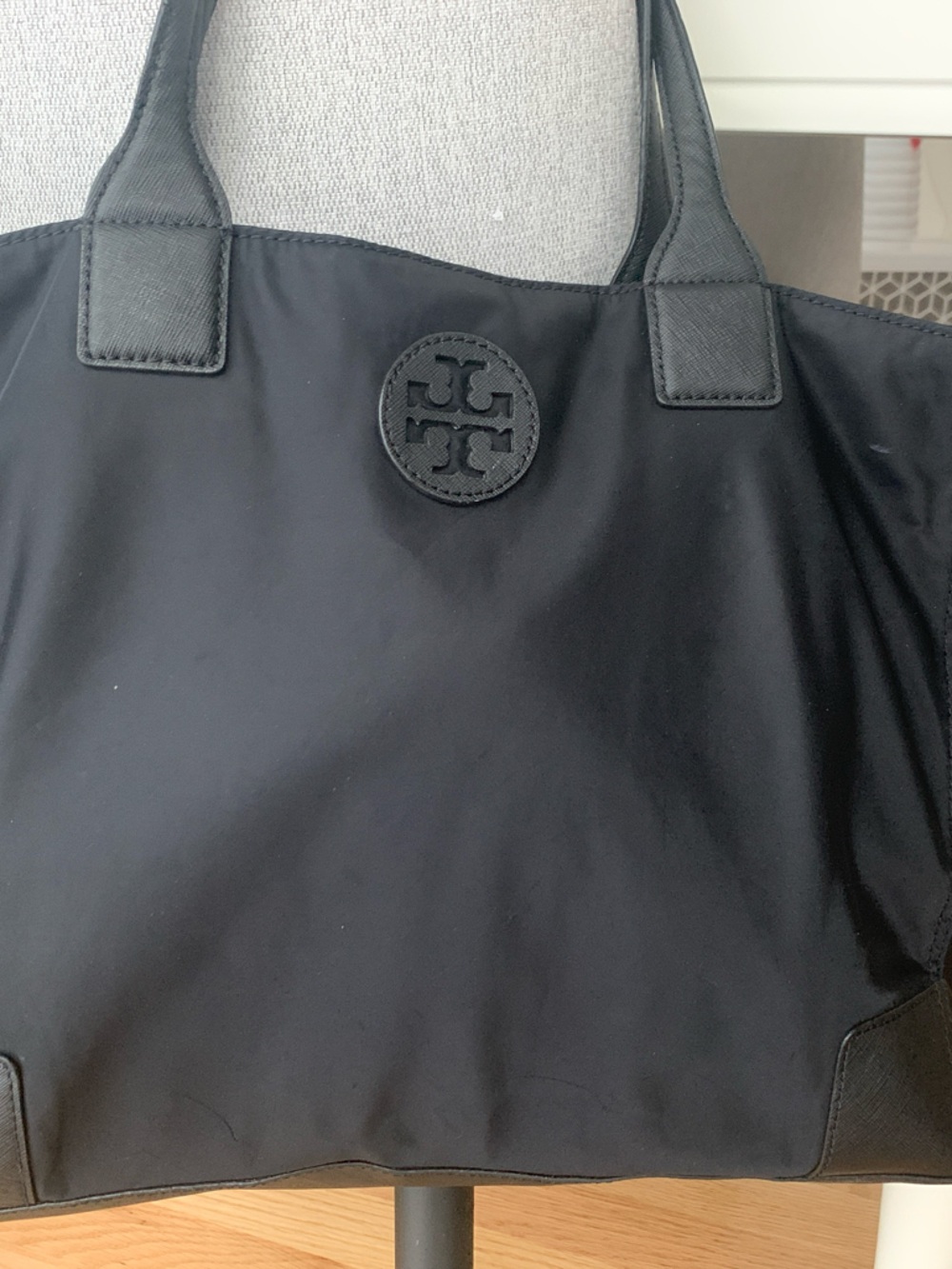 Tory Burch Black Nylon Tote with Logo Medallion